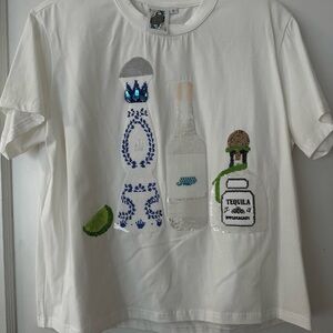 QUEEN OF SPARKLES White Tee with Blue and Green Accents